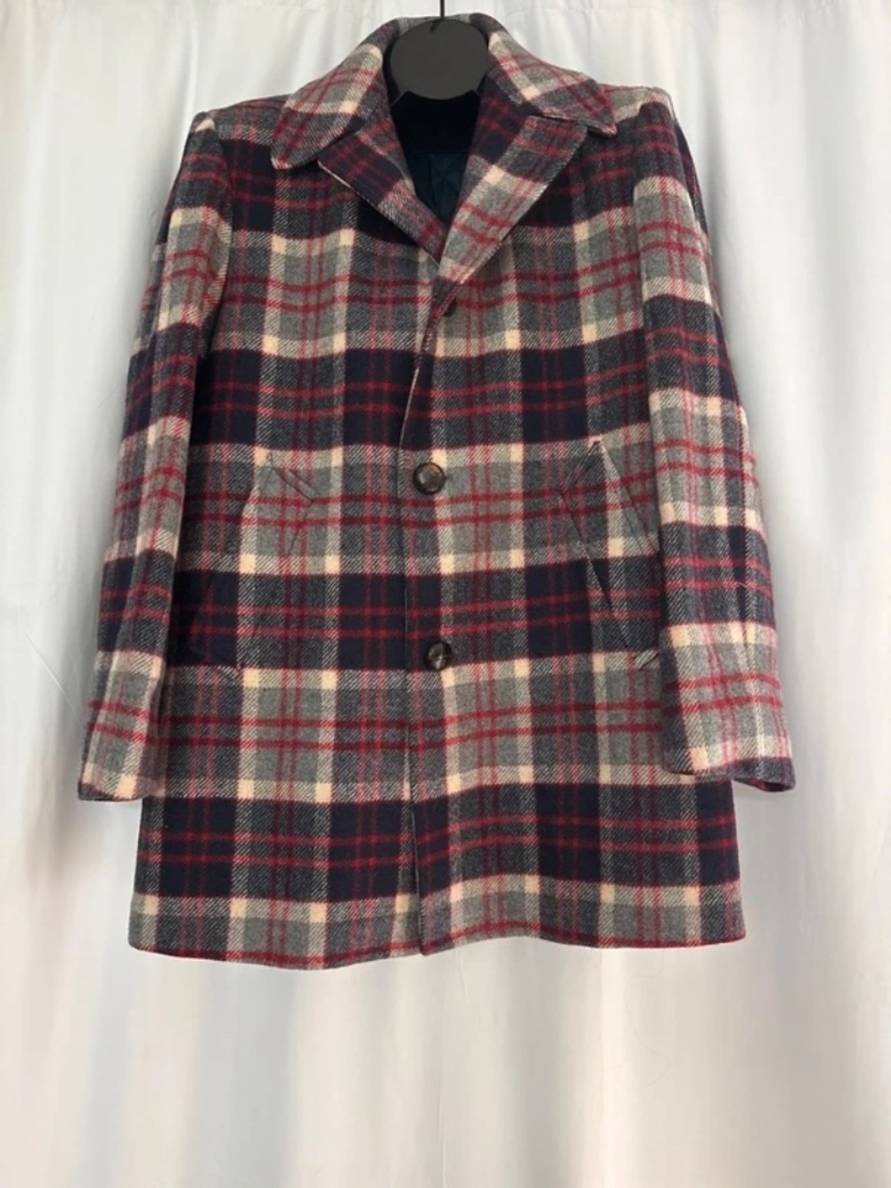 Men's Vintage Pendleton Size 42 L Blue Red Gray Plaid Wool Jacket Coat Quilted L